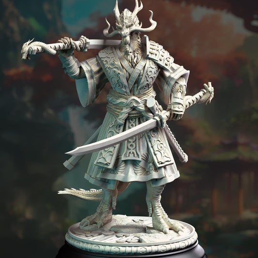 Dragonborn Samurai - Ryuma 32mm Resin Miniature D&D 3D Print DND Japan Eastern