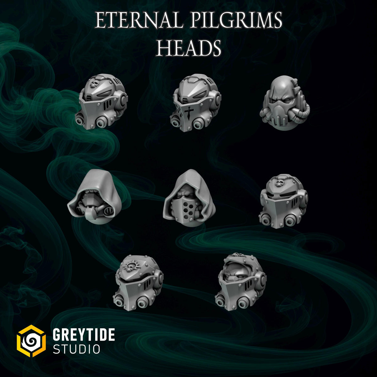 Eternal Pilgrim Heads/Helmets x8 Conversion Bits Set for Wargames & Skirmish Tabletop 3d Printed