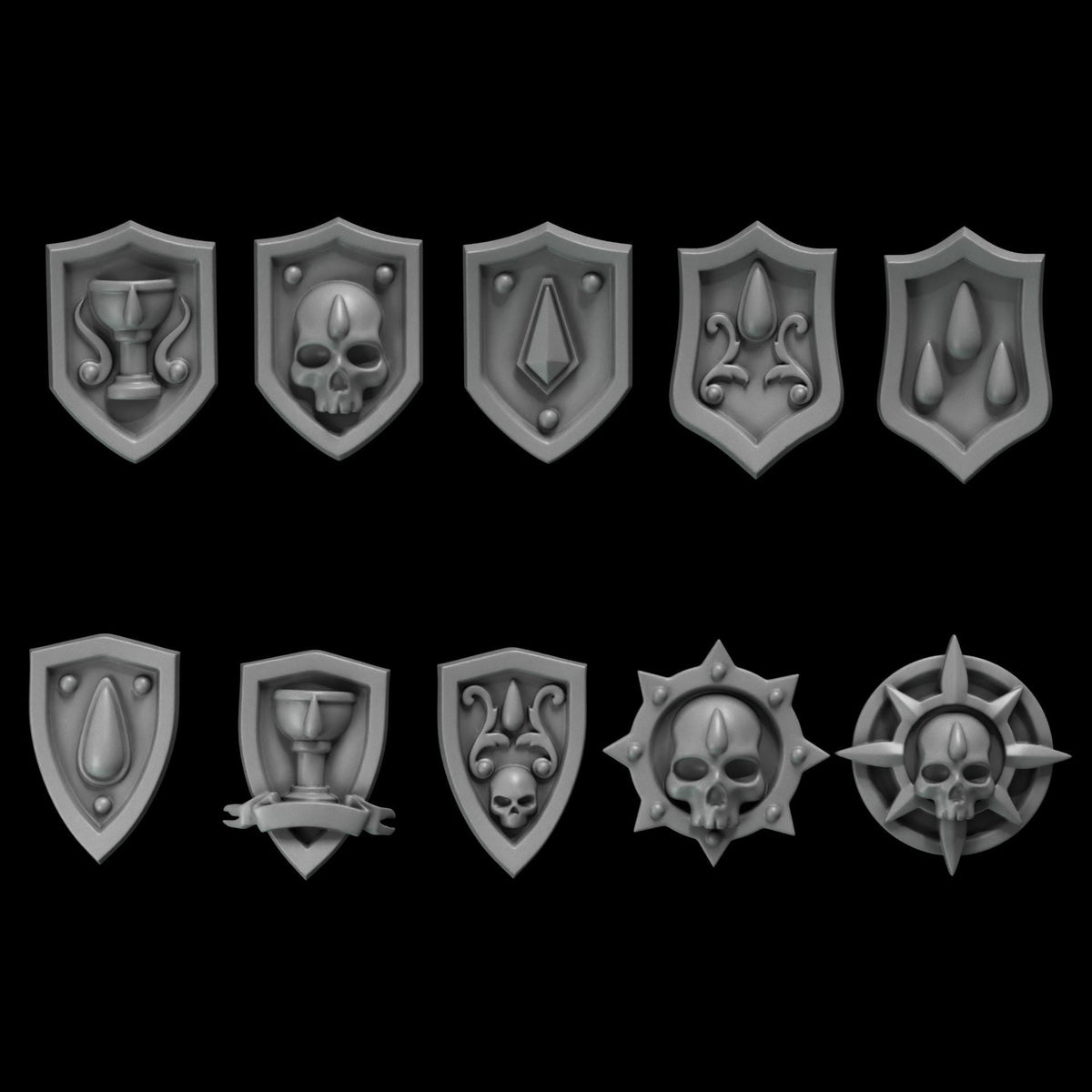 Crimson Lords Shoulder Shields x10 Bits Set for Wargames & Skirmish Tabletop 3d Printed Kit bash