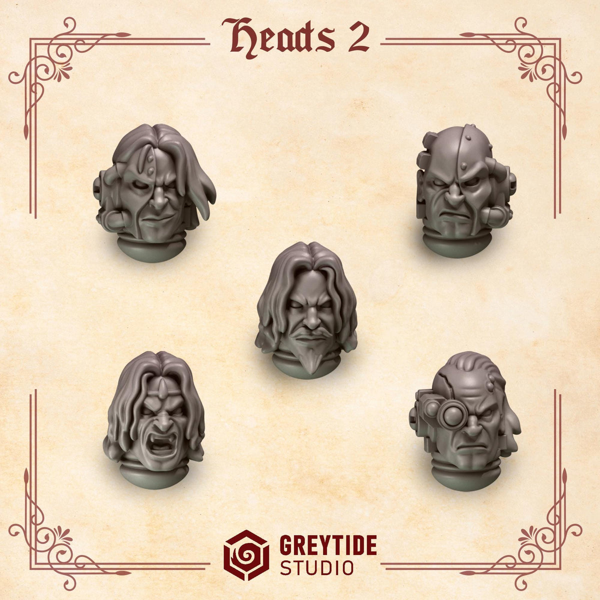 Crimson Lords Heads 2 Kit Bash Bits Set for Wargames & Skirmish Tabletop 3d Printed