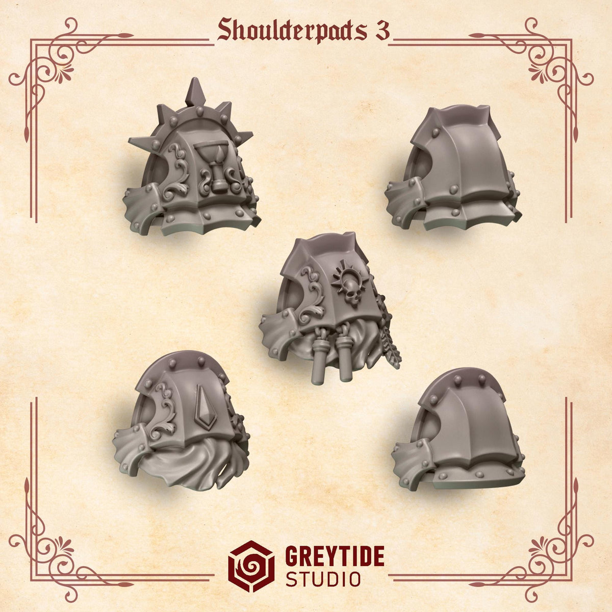 Crimson Lords Shoulder Pads 3 Kit Bash Bits Set for Wargames & Skirmish Tabletop 3d Printed