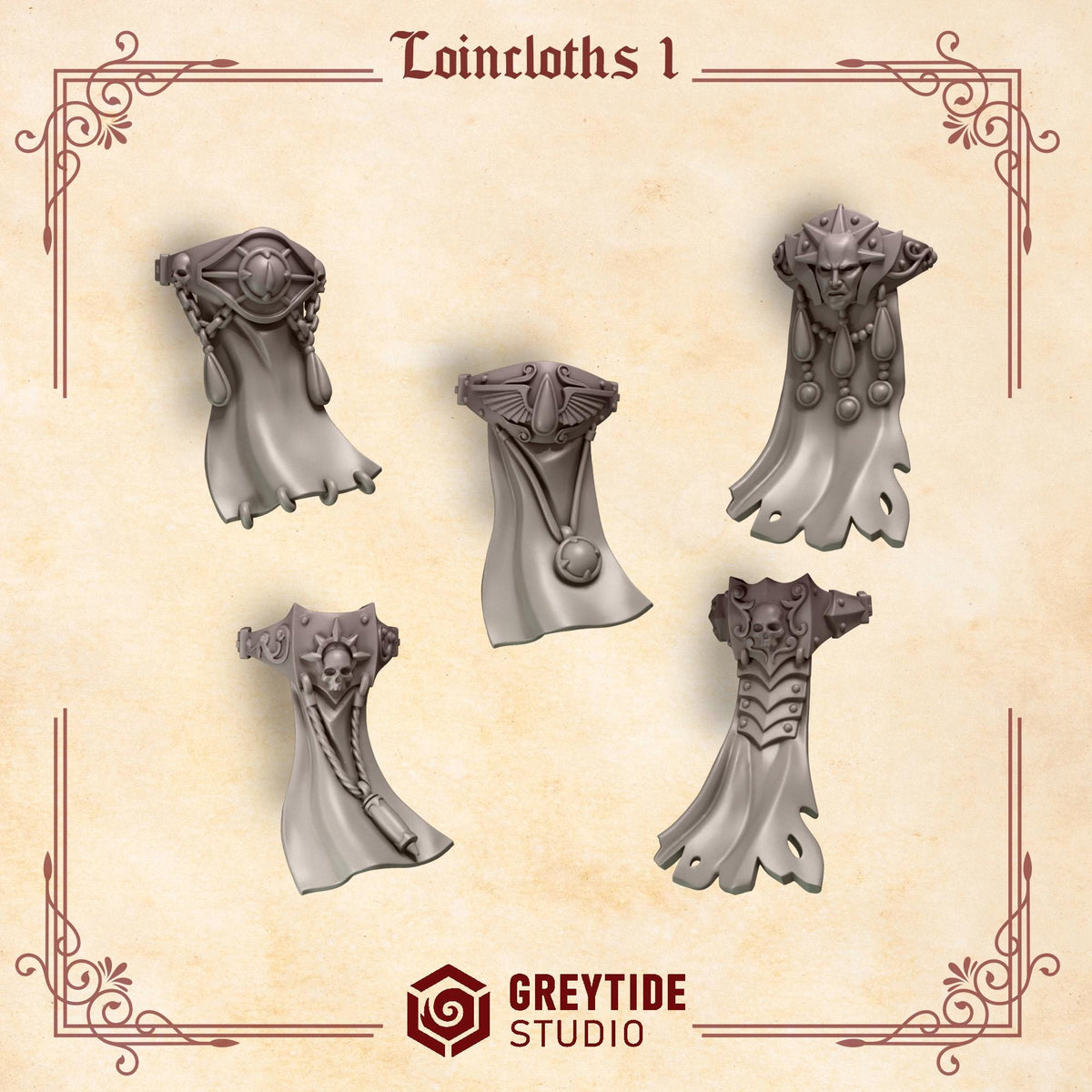 Crimson Lords Loincloths 1 Kit Bash Bits Set for Wargames & Skirmish Tabletop 3d Printed