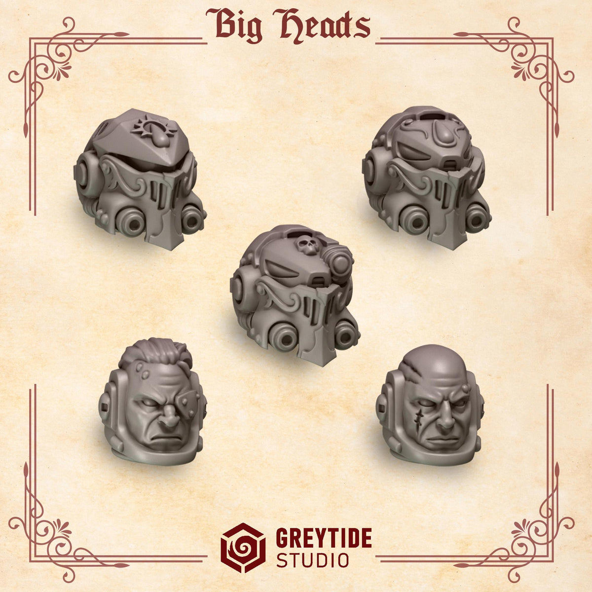 Crimson Lords Big Heads Kit Bash Bits Set for Wargames & Skirmish Tabletop 3d Printed