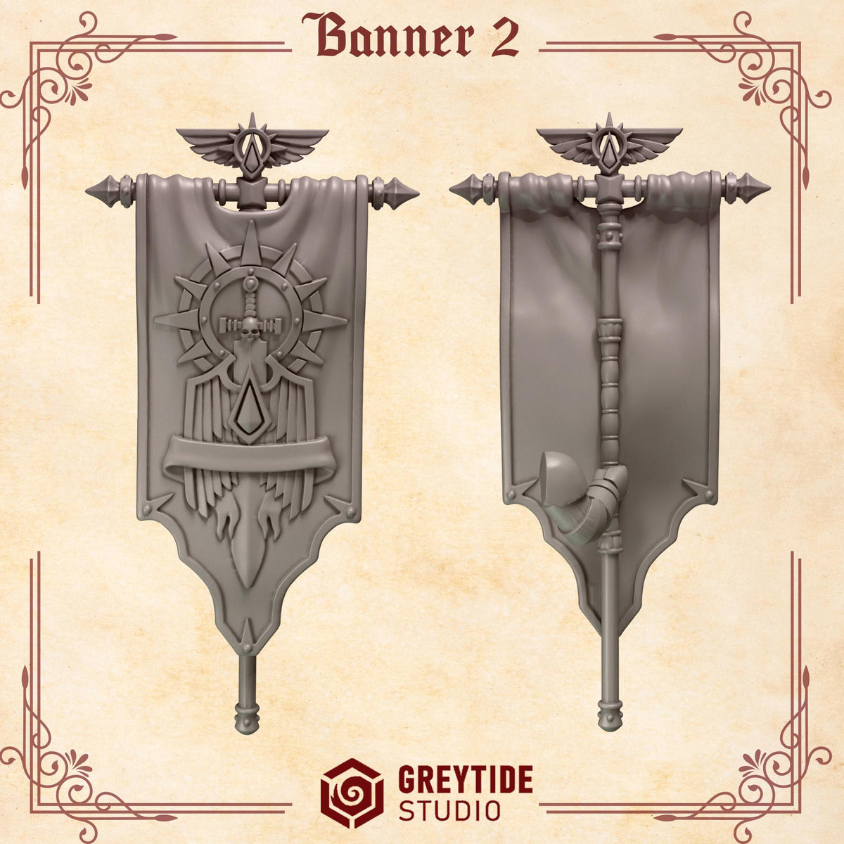 Crimson Lords Banner 2 Kit Bash Bits Set for Wargames & Skirmish Tabletop 3d Printed