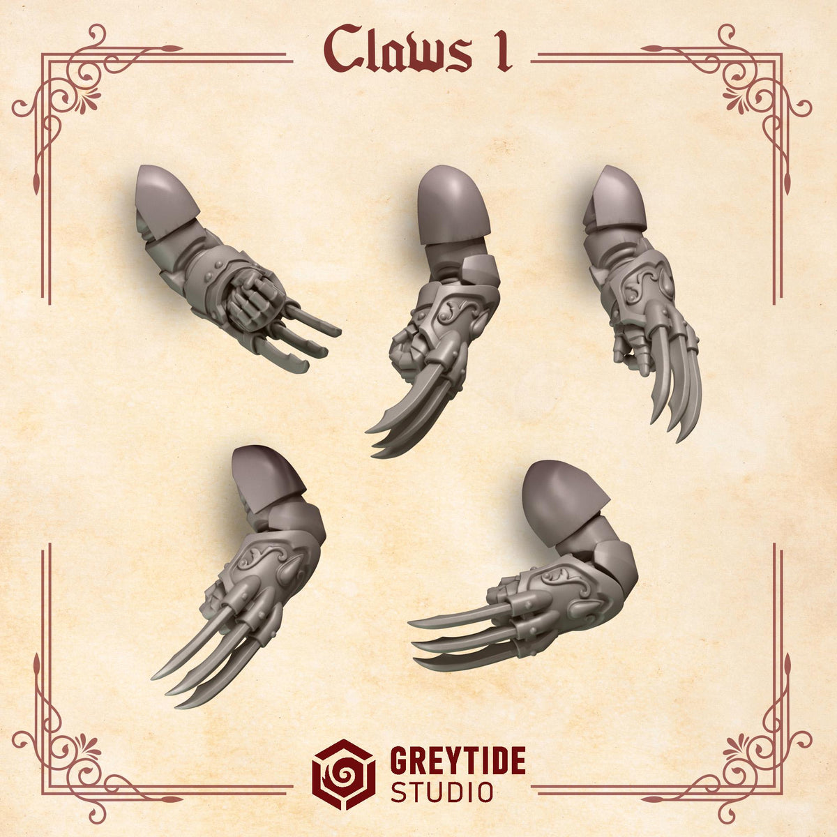 Crimson Lords Claws 1 Kit Bash Bits Set for Wargames & Skirmish Tabletop 3d Printed
