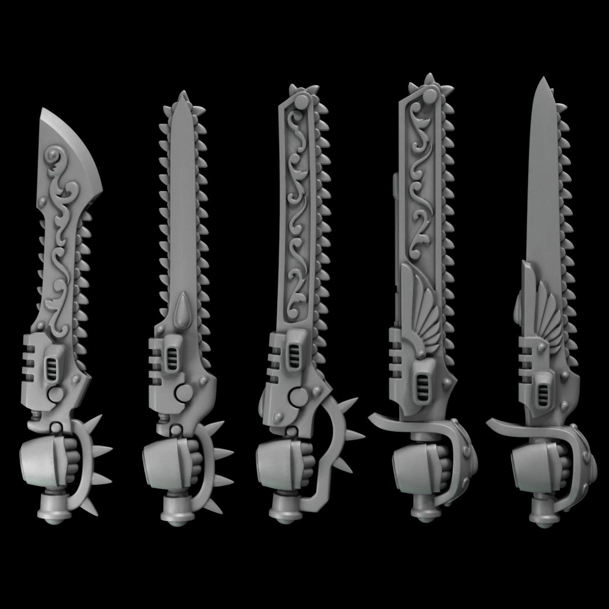 Crimson Lords Chainswords Kit Bash Bits Set for Wargames & Skirmish Tabletop 3d Printed