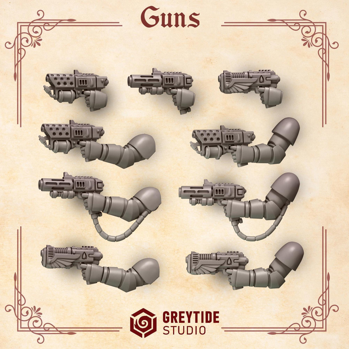 Crimson Lords Guns Kit Bash Bits Set for Wargames & Skirmish Tabletop 3d Printed
