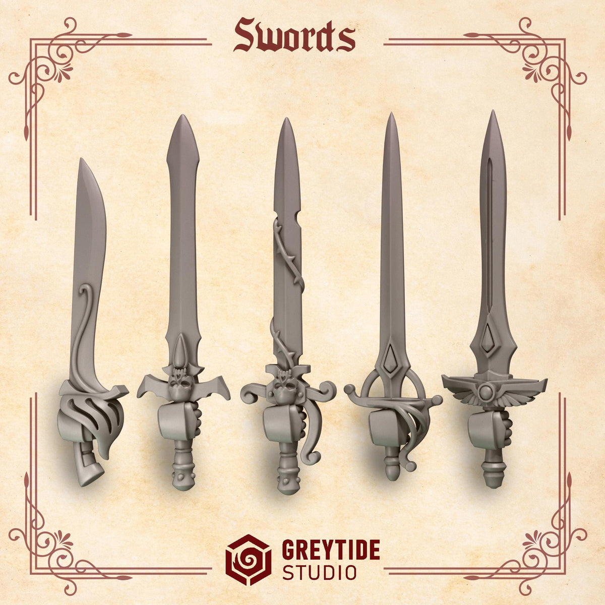Crimson Lords Swords Kit Bash Bits Set for Wargames & Skirmish Tabletop 3d Printed
