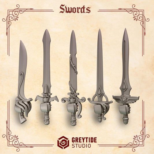 Crimson Lords Swords Kit Bash Bits Set for Wargames & Skirmish Tabletop 3d Printed