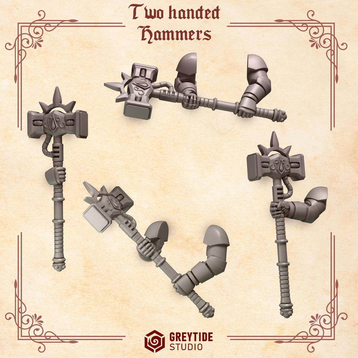 Crimson Lords Two Handed Hammers Kit Bash Bits Set for Wargames & Skirmish Tabletop 3d Printed