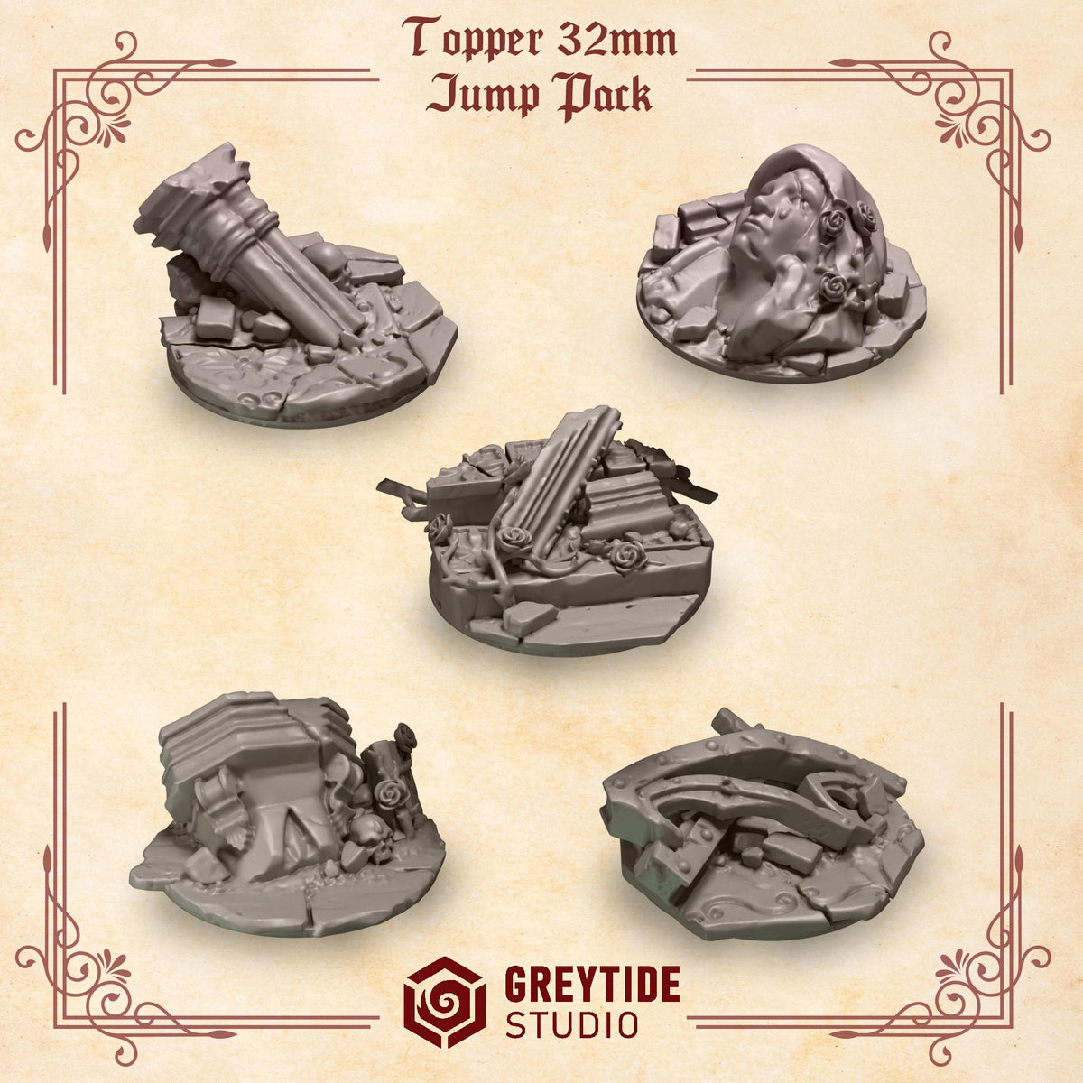 Crimson Lords 32mm Base Toppers Kit 2 Bash Set for Wargames & Skirmish Tabletop 3d Printed