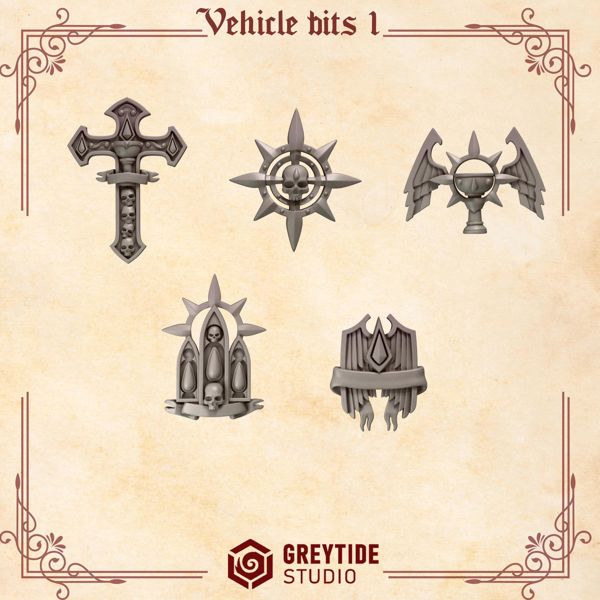 Crimson Lords Vehicle Decoration Accessories Kit Bash Bits Set for Wargames & Skirmish Tabletop 3d Printed