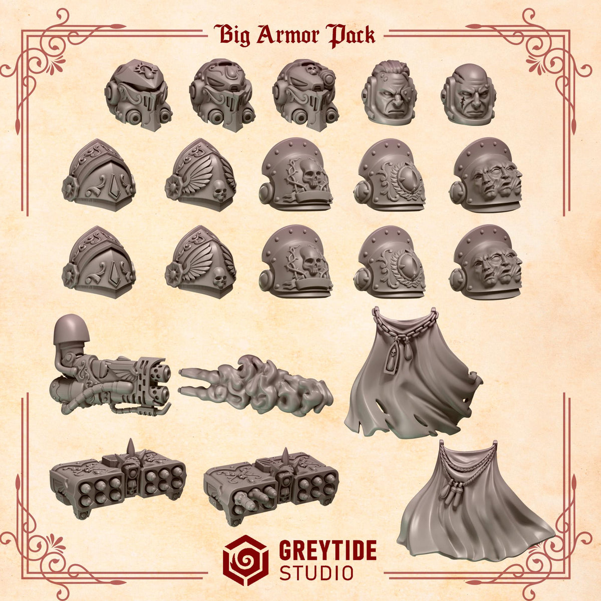 Crimson Lords Big Armor Pack Kit Bash Bits Set for Wargames & Skirmish Tabletop 3d Printed