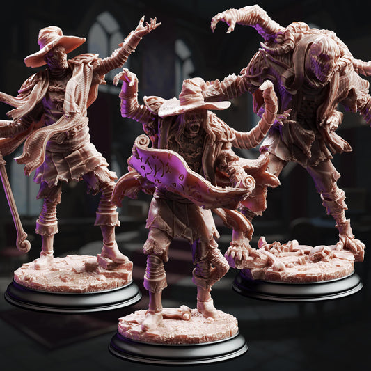 Eldritch Horror Monster Miniature Set | Unpainted 32mm Resin DnD Minis | Plague Zombie Wizard Students x3 | Tabletop RPG Enemy Figures