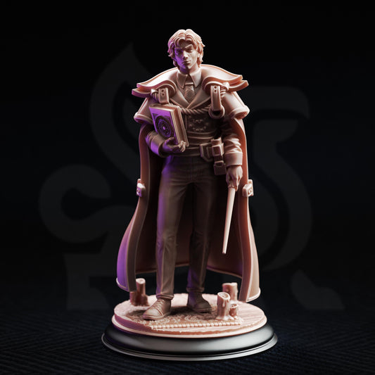 Young Wizard Miniature Apprentice | Unpainted 32mm Resin DnD Mini | Male Human Mage Student | Robin Presner | Tabletop RPG NPC Figure
