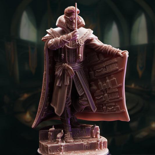 Alchemist Wizard Miniature | Unpainted 32mm Resin DnD Mini | Male Mage Professor Scholar | Luther Fleck | Tabletop RPG NPC Figure