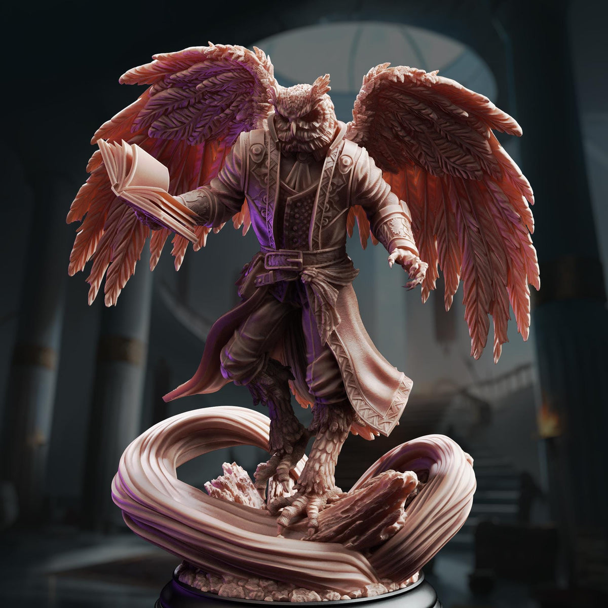 Owlkin Sorcerer Miniature | Unpainted 32mm Resin DnD Mini | Male Owlfolk Mage Wizard | Hoover Brightfeather | Tabletop RPG NPC