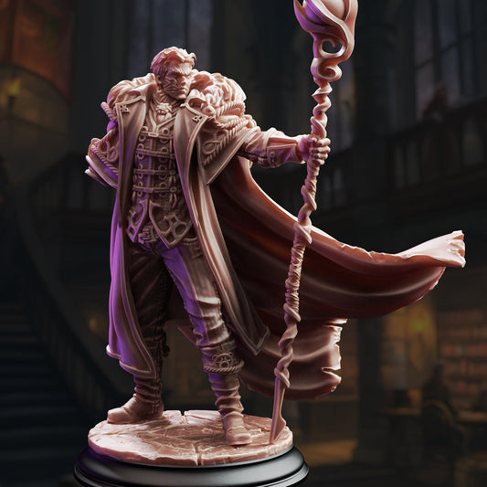 Eldritch Sorcerer Miniature | Unpainted 32mm Resin DnD Mini | Male Warlock Wizard Professor | Frederik Vahlen | Tabletop RPG NPC Figure