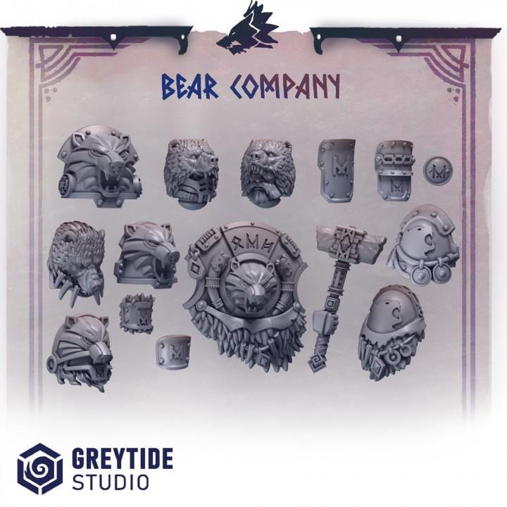 Primal Hounds Bear Company Armor Bits Set for Wargames & Skirmish Tabletop 3d Printed Custom