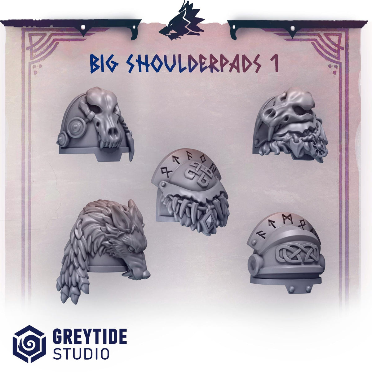 Primal Hounds Big Shoulderpads Bits Set 1 for Wargames & Skirmish Tabletop 3d Printed Kit Bash