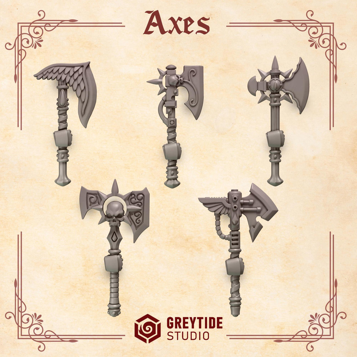 Crimson Lords Axes x5 Bits Set for Wargames & Skirmish Tabletop 3d Printed Kit bash