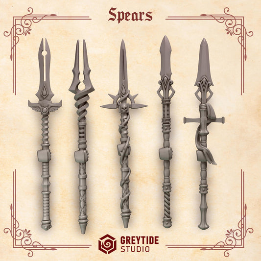 Crimson Lords Spears x5 Bits Set for Wargames & Skirmish Tabletop 3d Printed Kit bash