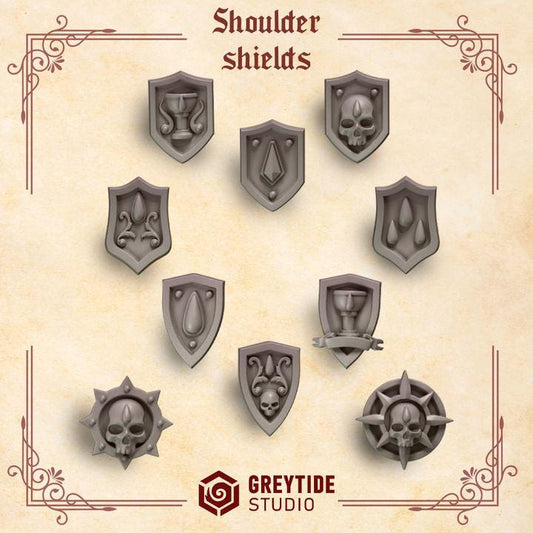 Crimson Lords Shoulder Shields x10 Bits Set for Wargames & Skirmish Tabletop 3d Printed Kit bash