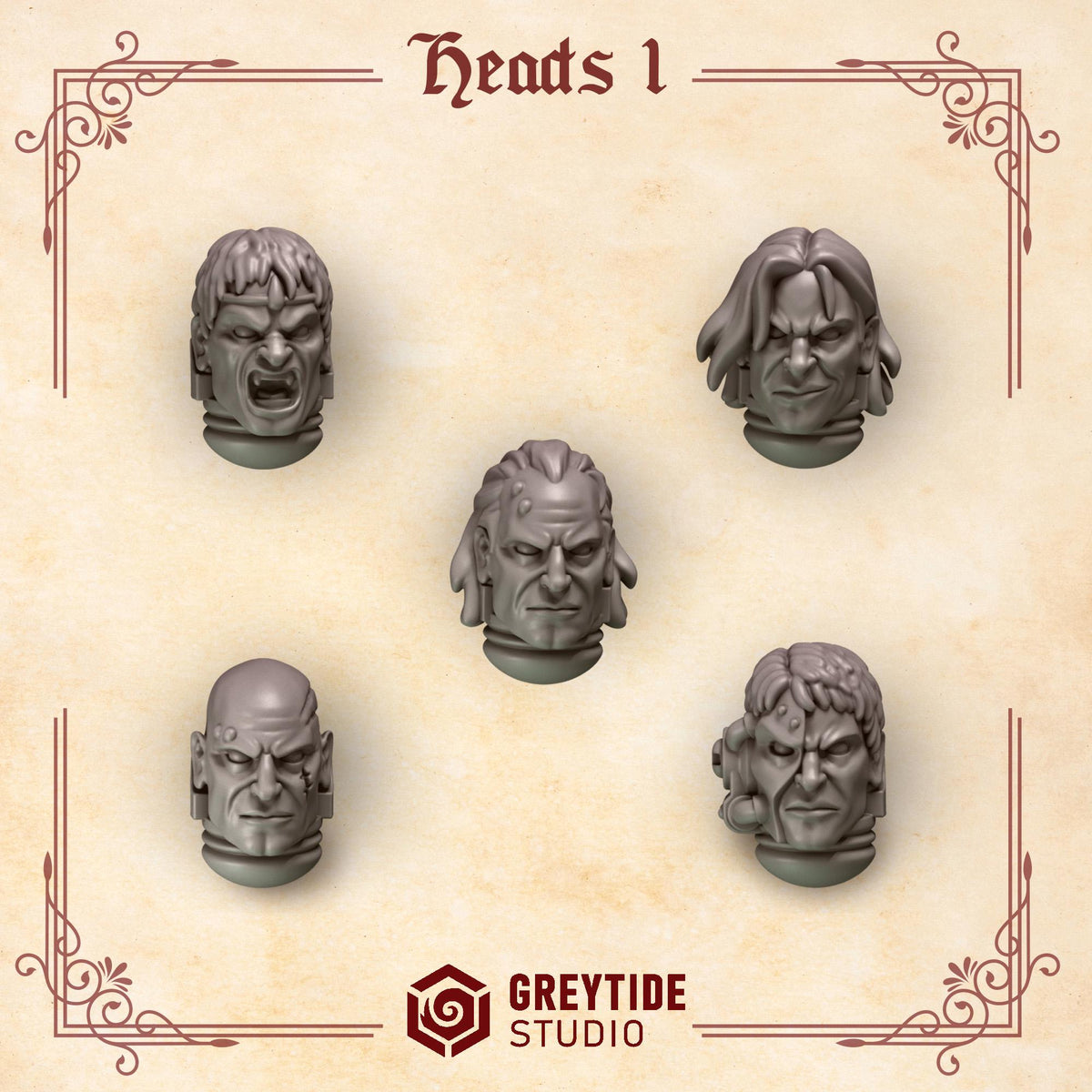 Crimson Lords Heads 1 Kit Bash Bits Set for Wargames & Skirmish Tabletop 3d Printed