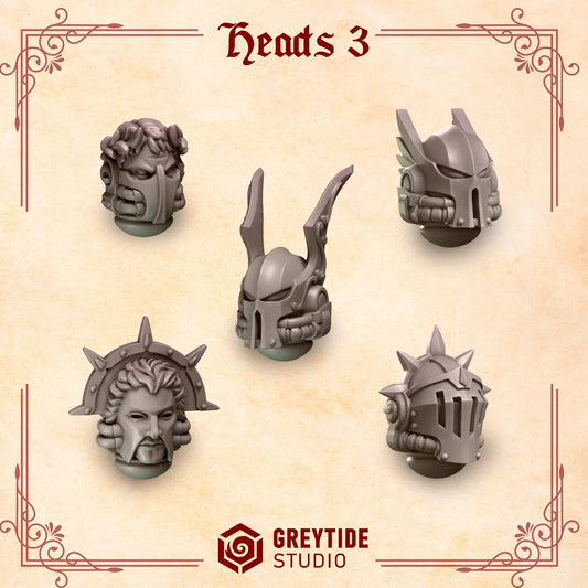 Crimson Lords Heads 3 Kit Bash Bits Set for Wargames & Skirmish Tabletop 3d Printed