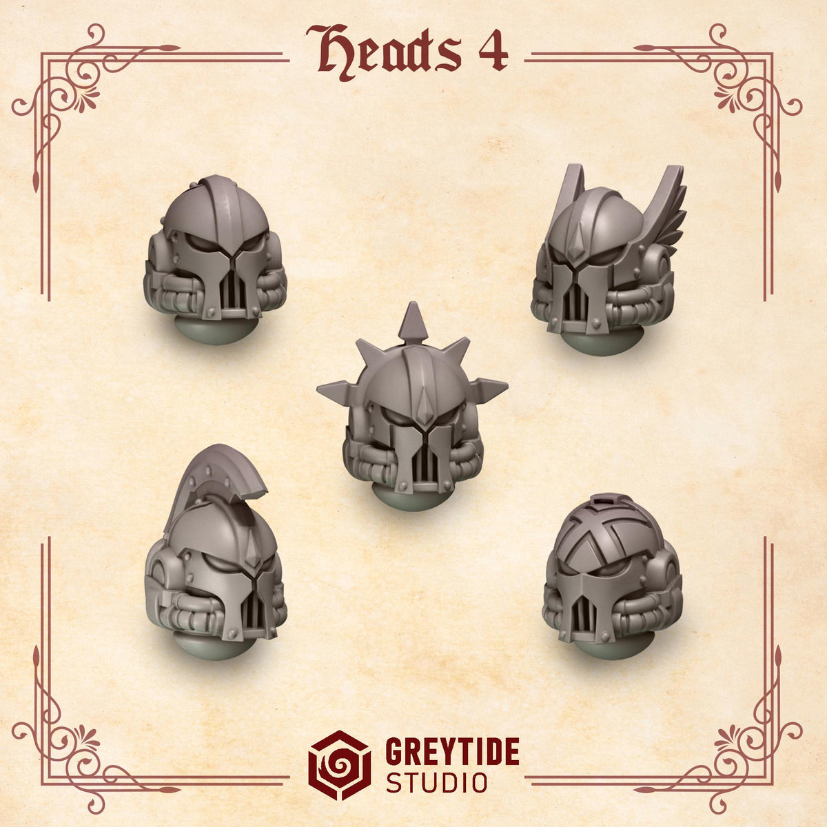 Crimson Lords Heads 4 Kit Bash Bits Set for Wargames & Skirmish Tabletop 3d Printed