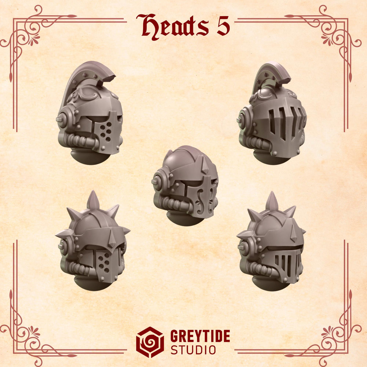 Crimson Lords Heads 5 Kit Bash Bits Set for Wargames & Skirmish Tabletop 3d Printed