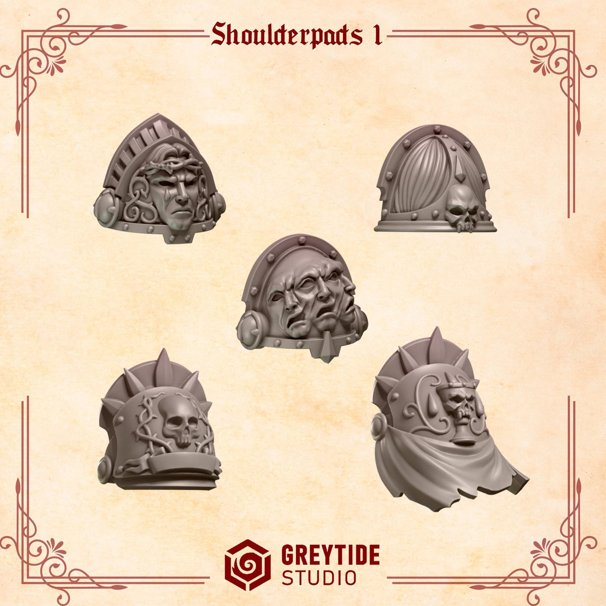 Crimson Lords Shoulder Pads 1 Kit Bash Bits Set for Wargames & Skirmish Tabletop 3d Printed
