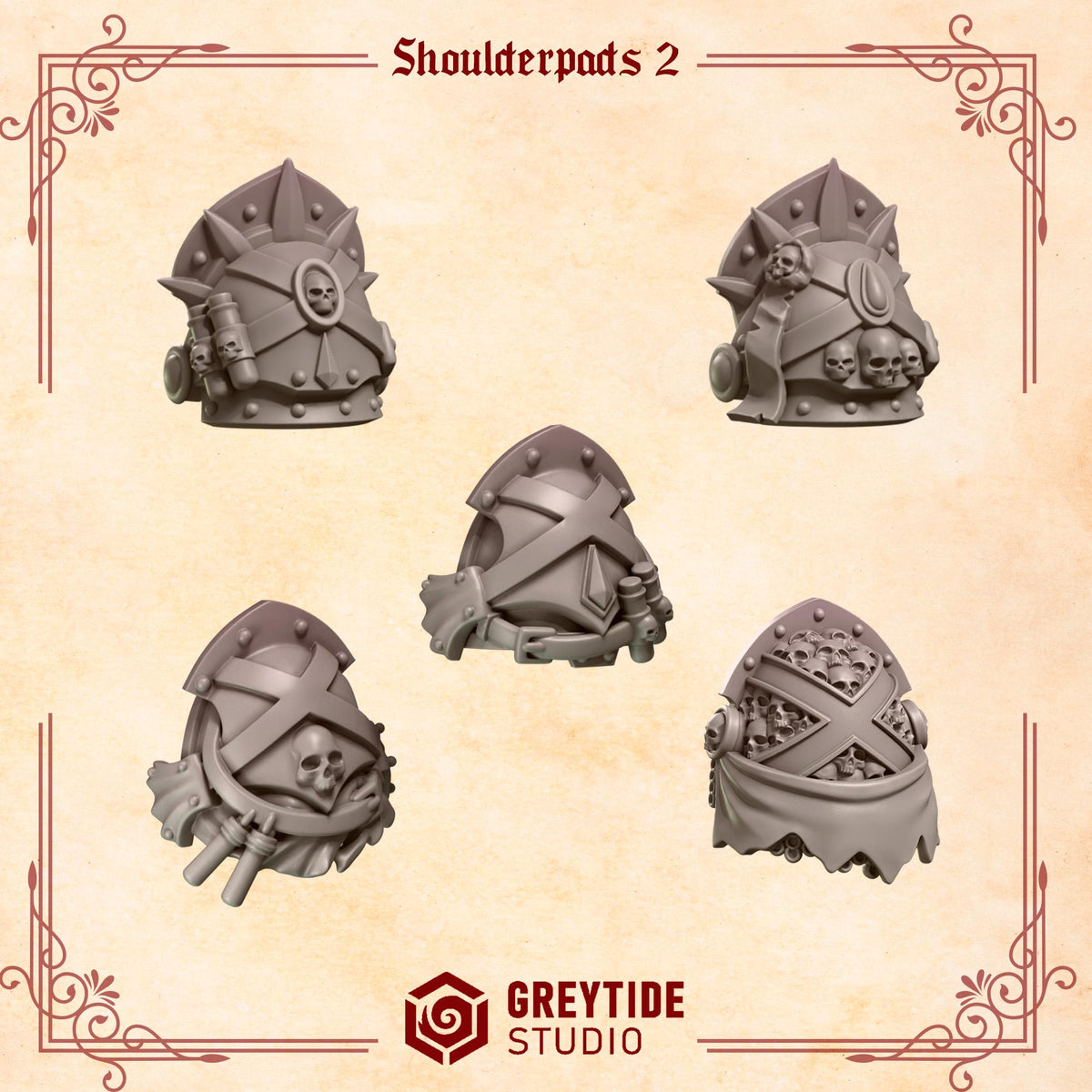 Crimson Lords Shoulder Pads 2 Kit Bash Bits Set for Wargames & Skirmish Tabletop 3d Printed