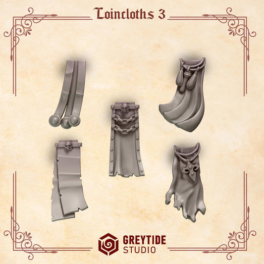 Crimson Lords Loincloths 3 Kit Bash Bits Set for Wargames & Skirmish Tabletop 3d Printed