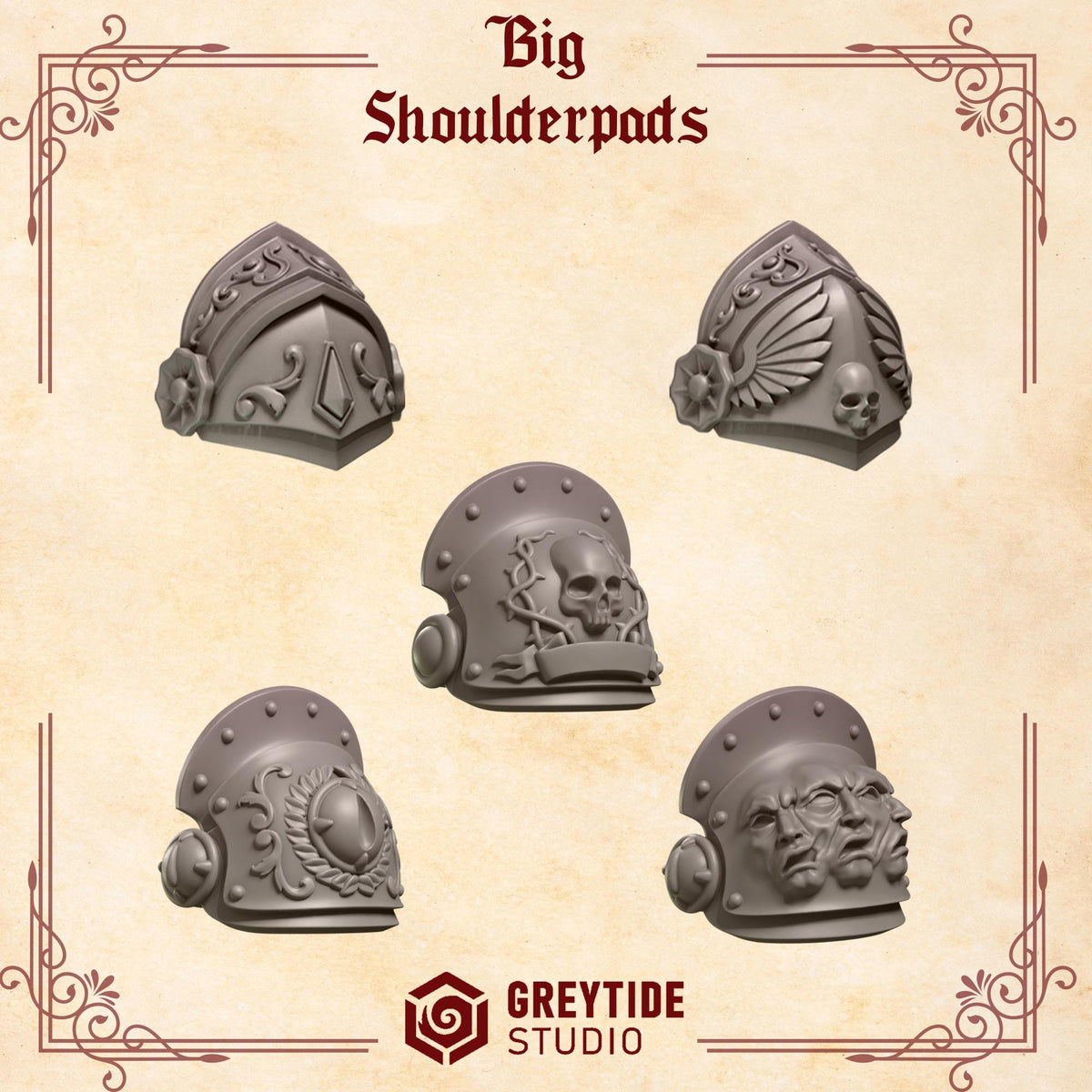 Crimson Lords Big Shoulder Pads Kit Bash Bits Set for Wargames & Skirmish Tabletop 3d Printed