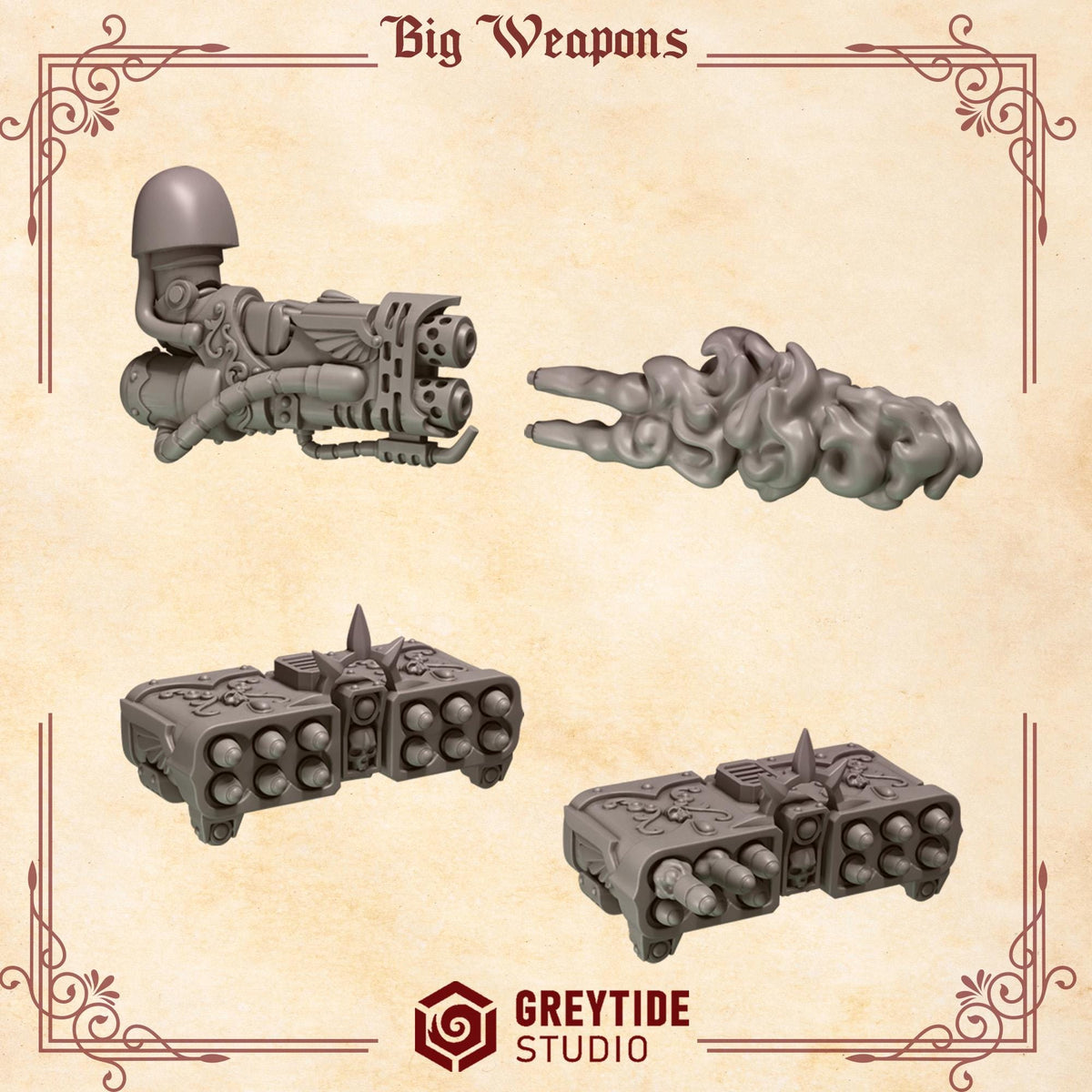 Crimson Lords Big Weapons Kit Bash Bits Set for Wargames & Skirmish Tabletop 3d Printed