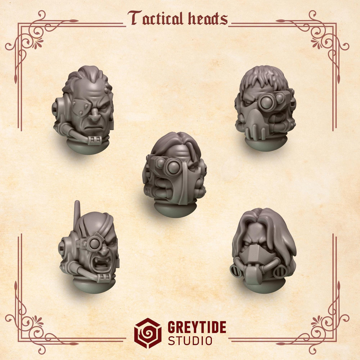Crimson Lords Tactical Heads Kit Bash Bits Set for Wargames & Skirmish Tabletop 3d Printed