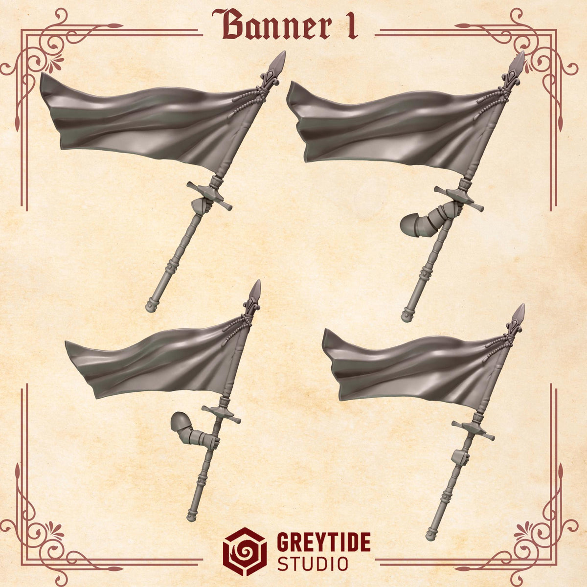 Crimson Lords Banner 1 Kit Bash Bits Set for Wargames & Skirmish Tabletop 3d Printed
