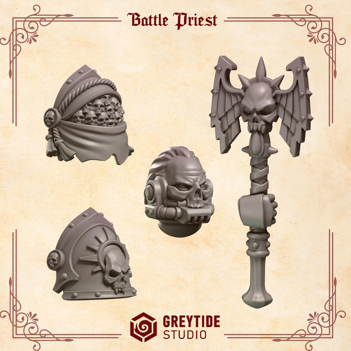 Crimson Lords Battle Priest Kit Bash Bits Set for Wargames & Skirmish Tabletop 3d Printed