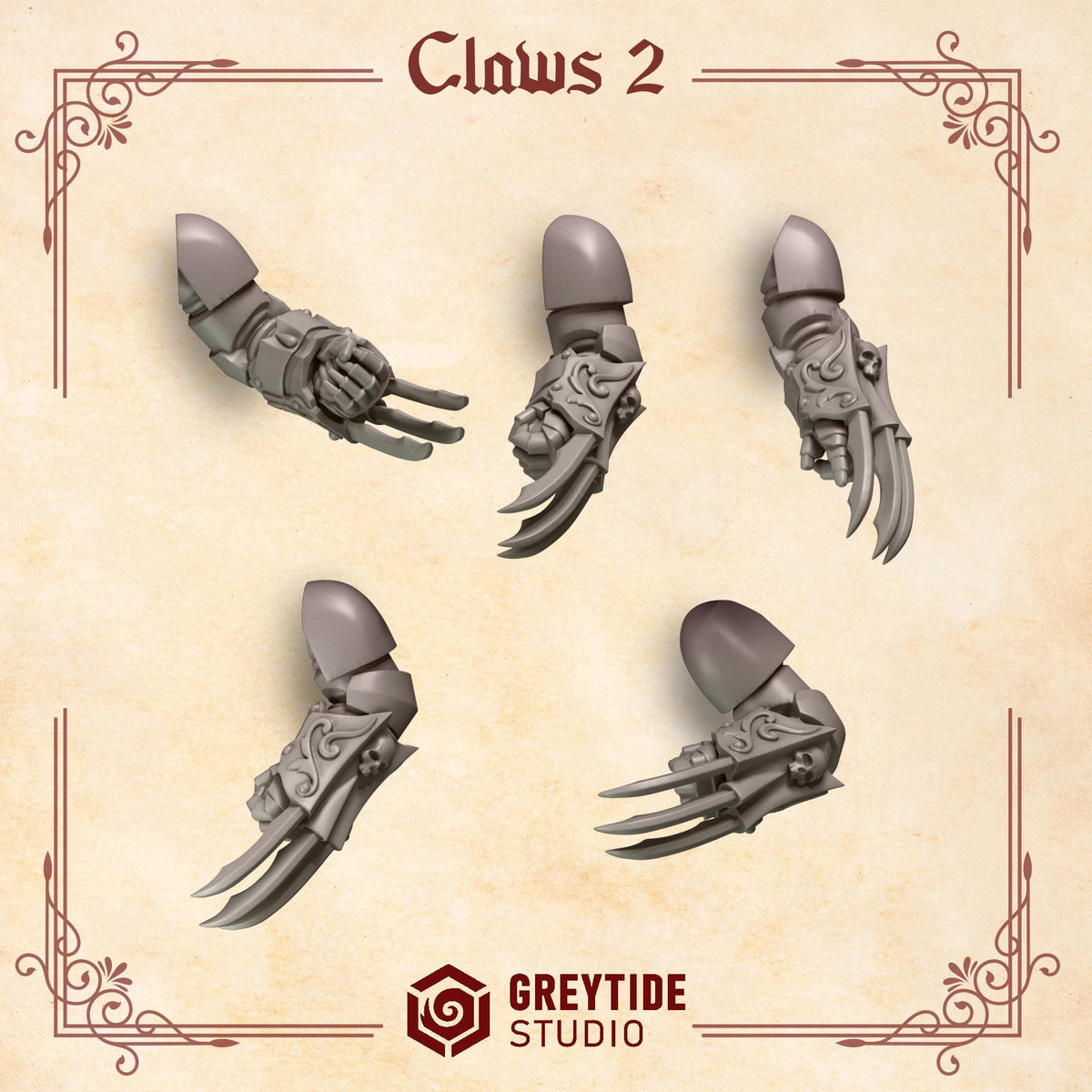 Crimson Lords Claws 2 Kit Bash Bits Set for Wargames & Skirmish Tabletop 3d Printed