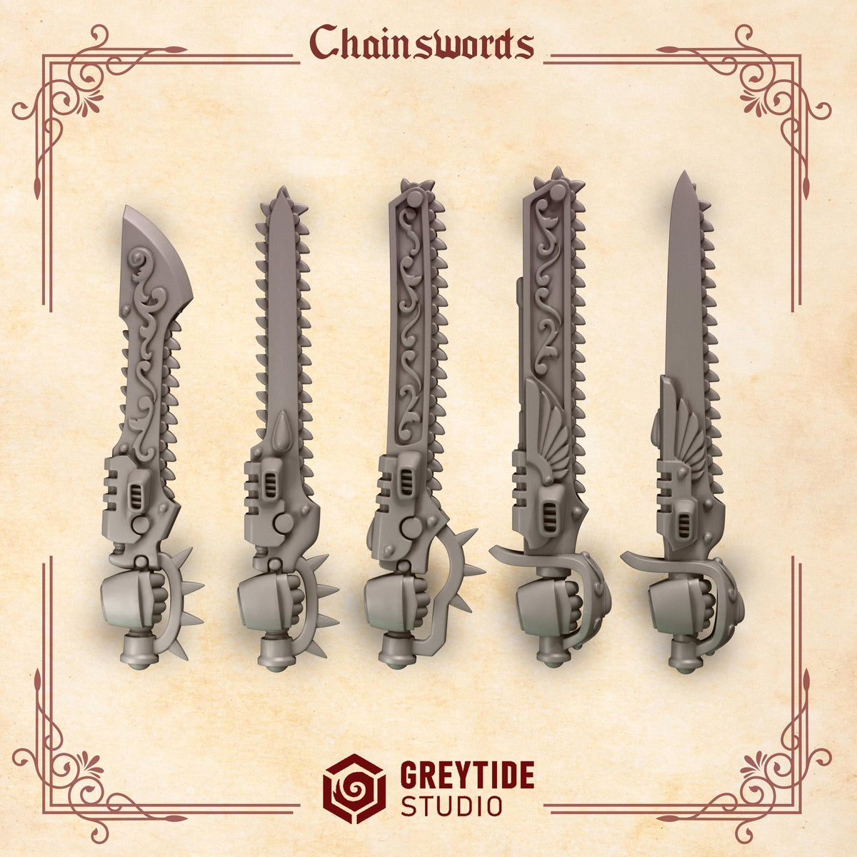 Crimson Lords Chainswords Kit Bash Bits Set for Wargames & Skirmish Tabletop 3d Printed