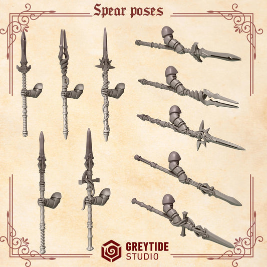 Crimson Lords Spear Poses Kit Bash Bits Set for Wargames & Skirmish Tabletop 3d Printed