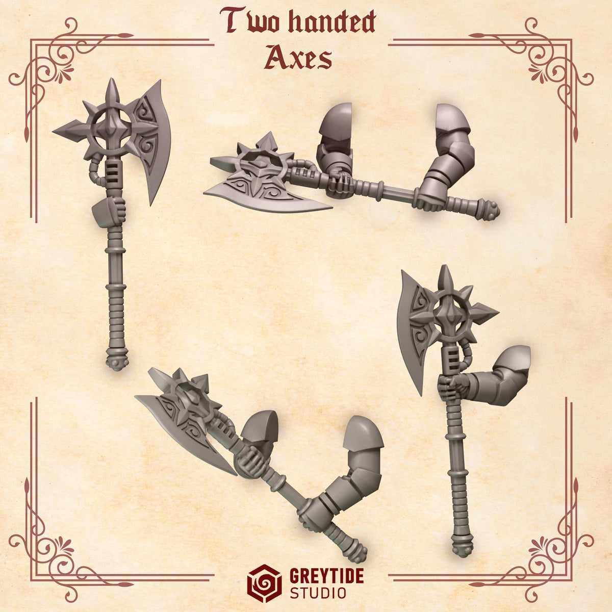 Crimson Lords Two Handed Axes Kit Bash Bits Set for Wargames & Skirmish Tabletop 3d Printed