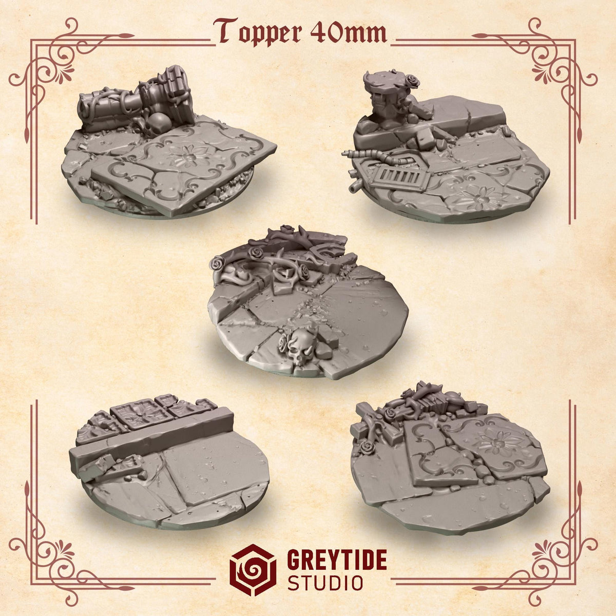 Crimson Lords 40mm Base Toppers Kit Bash Set for Wargames & Skirmish Tabletop 3d Printed