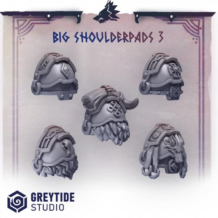 Primal Hounds Big Shoulderpads 3 for Wargames & Skirmish Tabletop 3d Printed Kit Bash Custom Bits