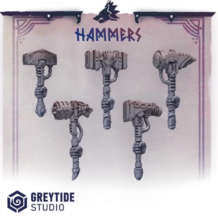 Primal Hounds Hammers for Wargames & Skirmish Tabletop 3d Printed Kit Bash Custom Bits
