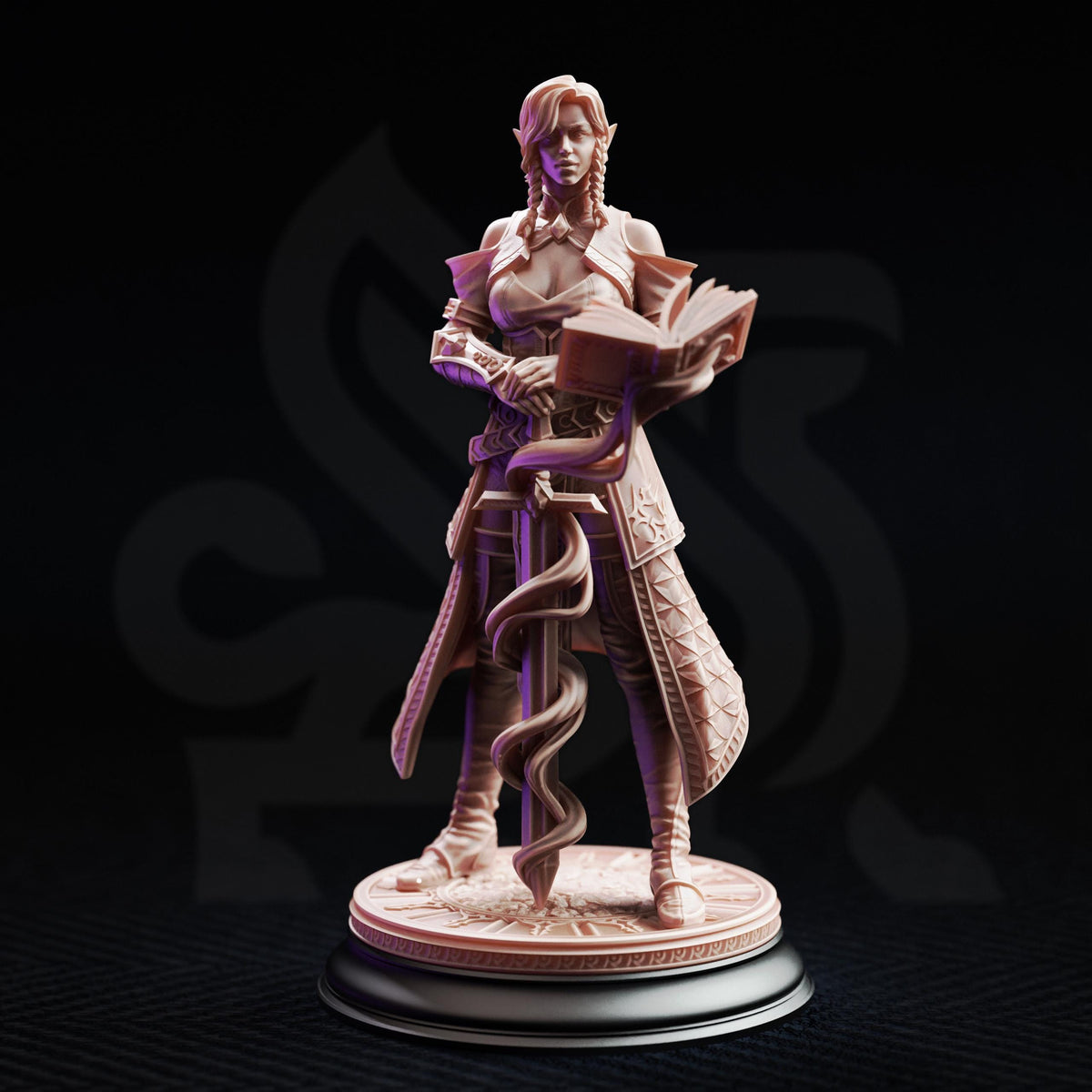 High Elf Battlemage Miniature | Unpainted 32mm Resin DnD Mini | Female Elf Wizard Spellsword | Proctor Synthelia | Tabletop RPG NPC Figure