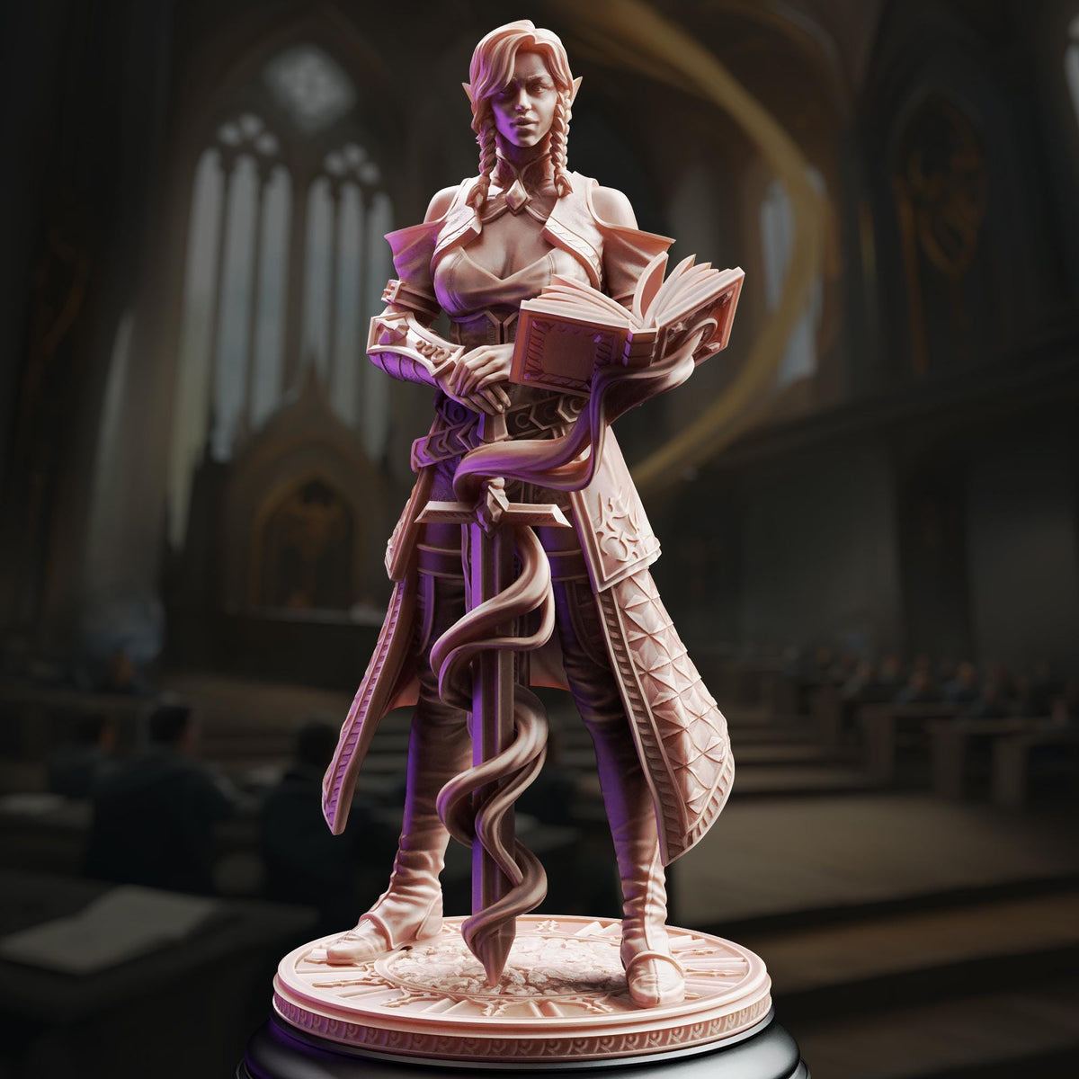 High Elf Battlemage Miniature | Unpainted 32mm Resin DnD Mini | Female Elf Wizard Spellsword | Proctor Synthelia | Tabletop RPG NPC Figure