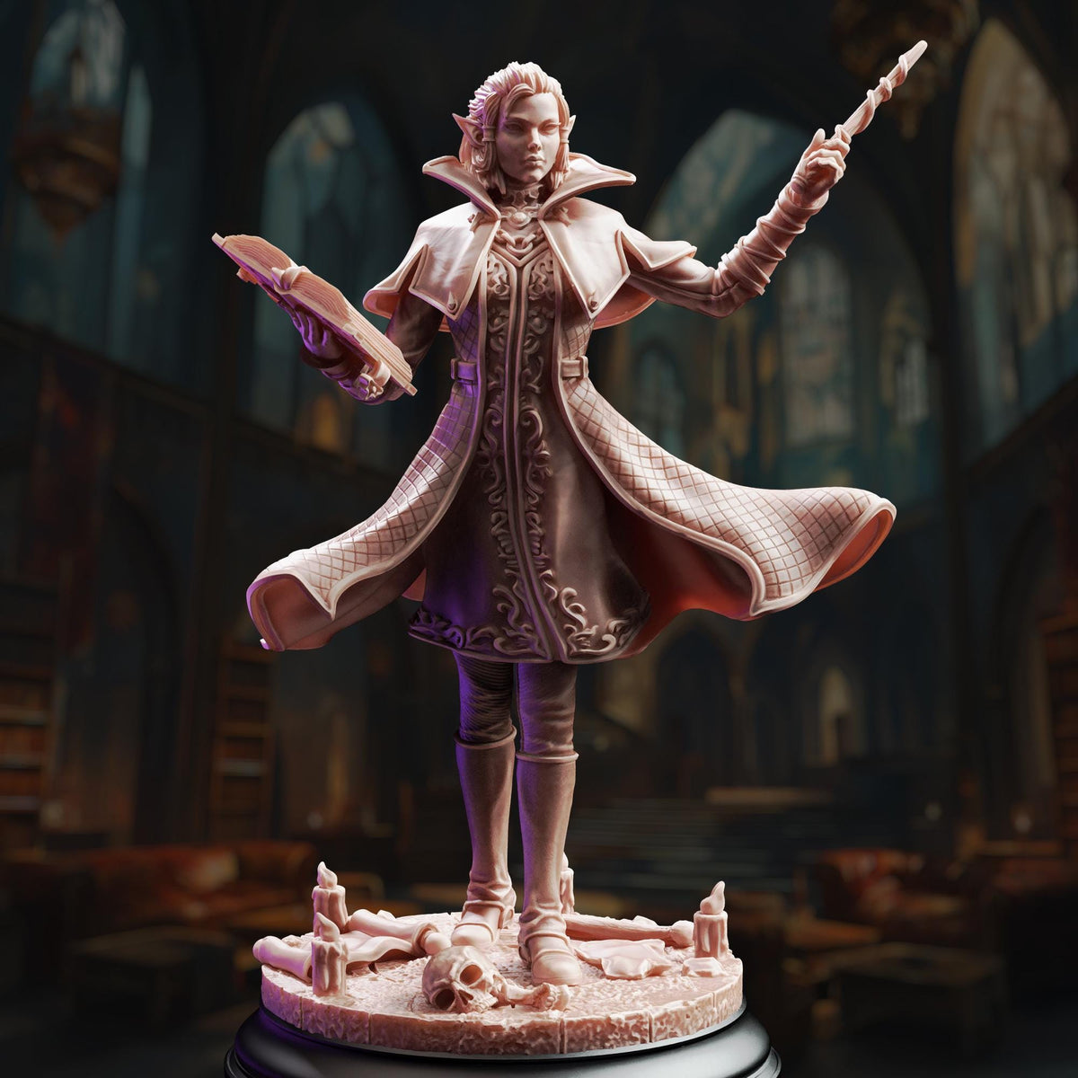 Necromancer Wizard Miniature | Unpainted 32mm Resin DnD Mini | Female Half Elf Mage Headmistress | Margaux de la Croix | Tabletop RPG NPC