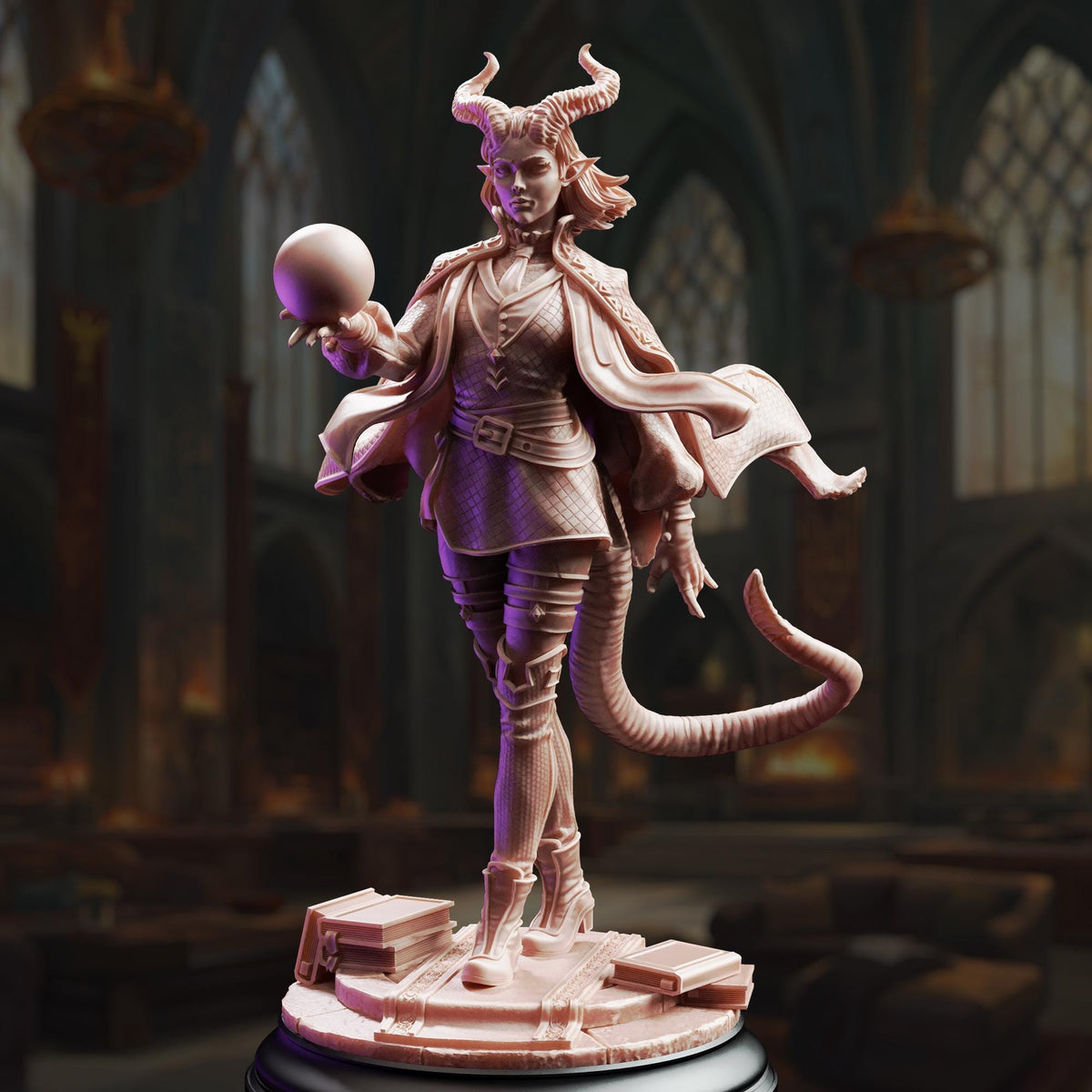 Tiefling Sorceress Miniature | Unpainted 32mm Resin DnD Mini | Female Enchantress Mage Warlock | Ivy Dupré | Tabletop RPG NPC Figure